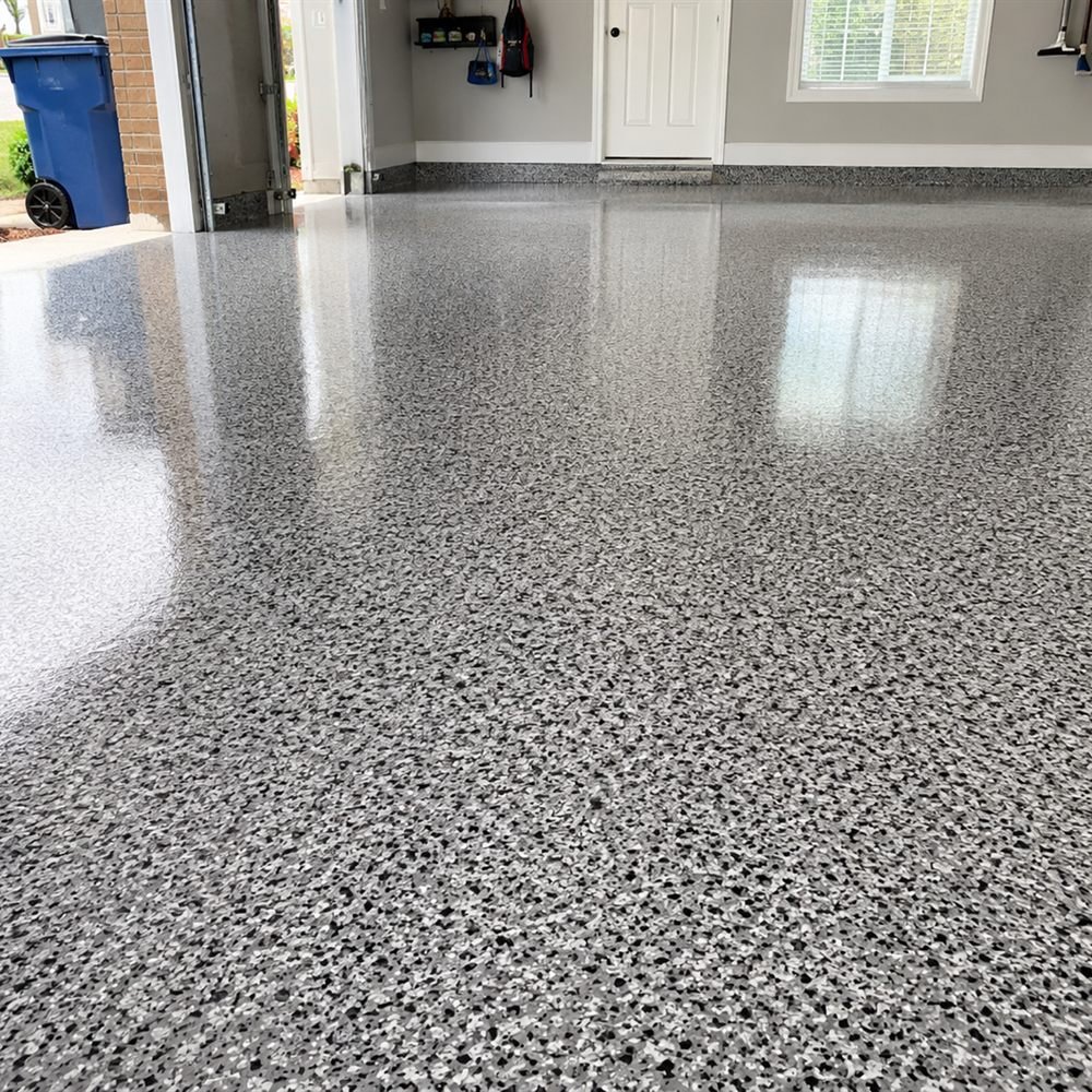 Plancher époxy flocons décoratifs à Blainville